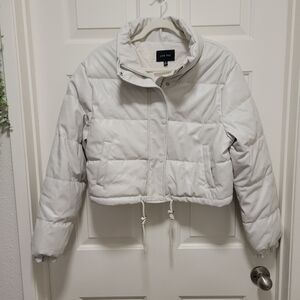 White Love Tree Cropped Puffer Jacket